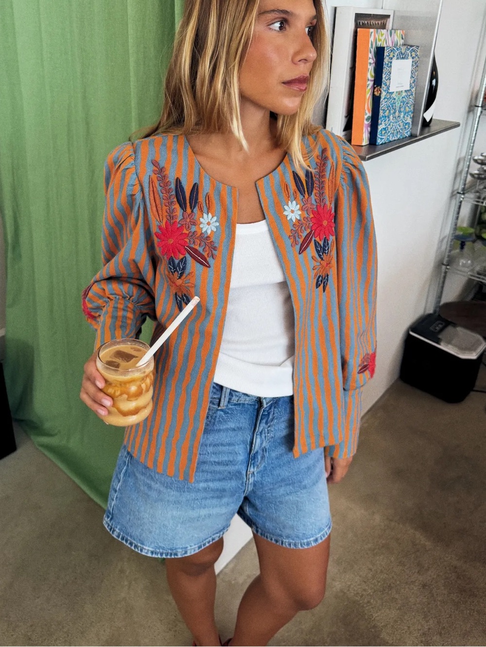 Zara Striped Floral Embroidery Jacket